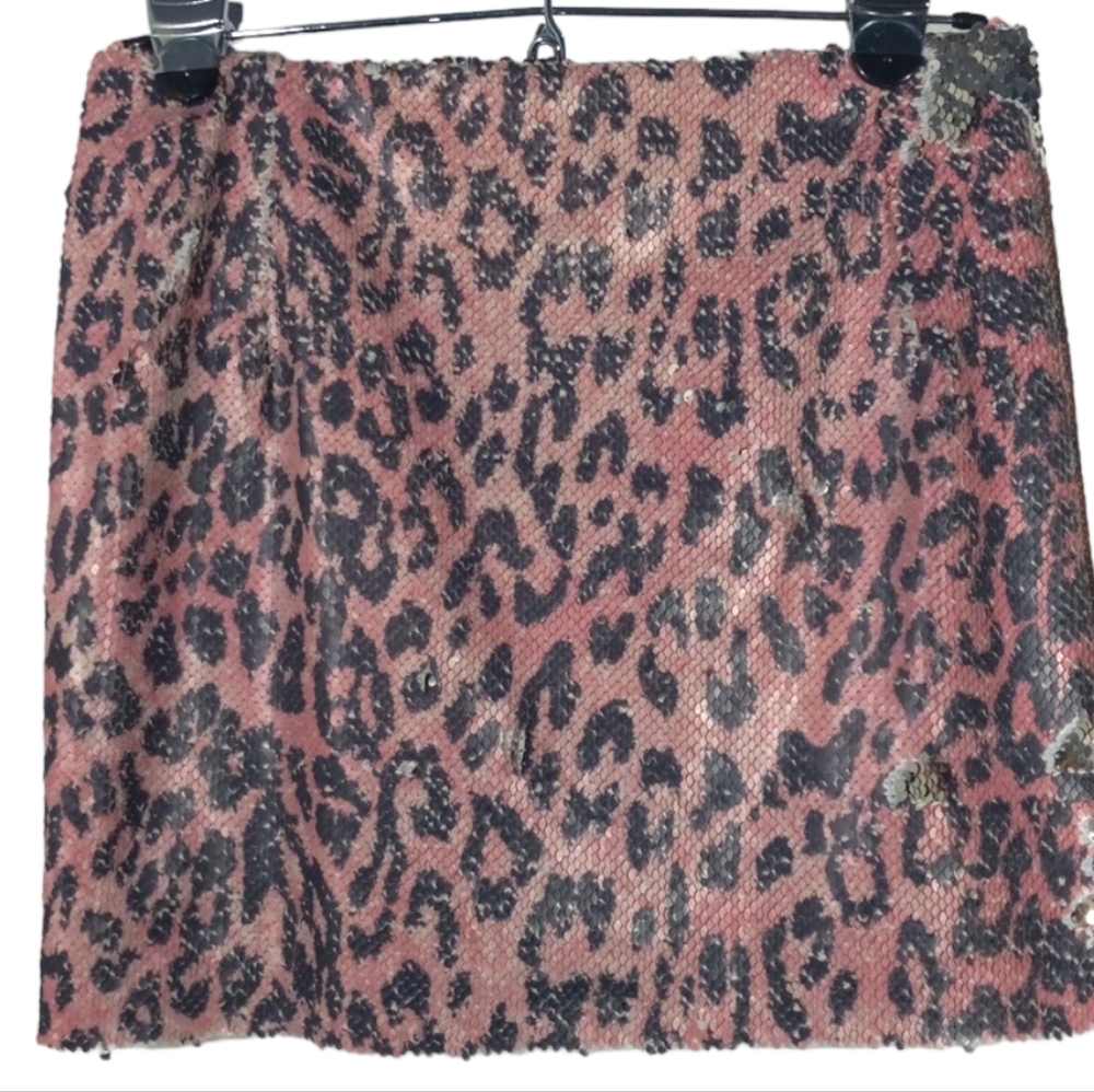 Free People Sequin Cheetah Print Mini lined Skirt SZ 00